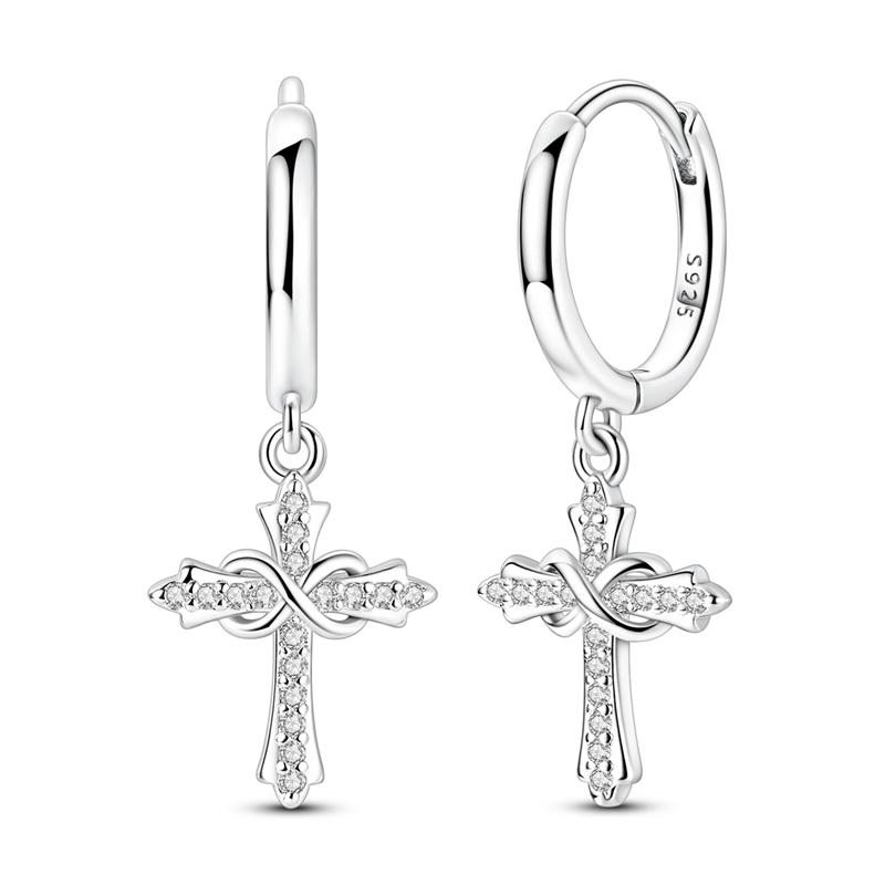 

925 Sterling Silver Infinite Twist Cross Dangle Hoop Earrings Cubic Zirconia Paved Jewelry for Women Girls Daily Wear Gift