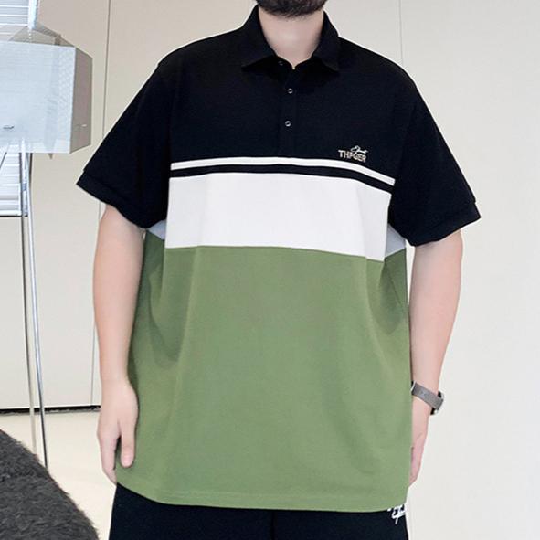 Color Blocking Large Size Sweat Soft High Quality Breathable Men's Loose Polo shirt--Resistant Wrinkle Casual Sports Short Sleeve Neck Shirt