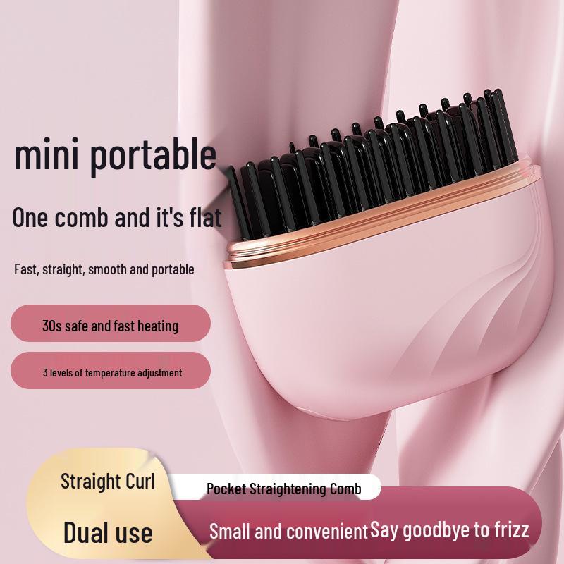 

Wireless Charging Hair Straightening Brush: Fluffy Hair Styling Comb for Home Use Pink
