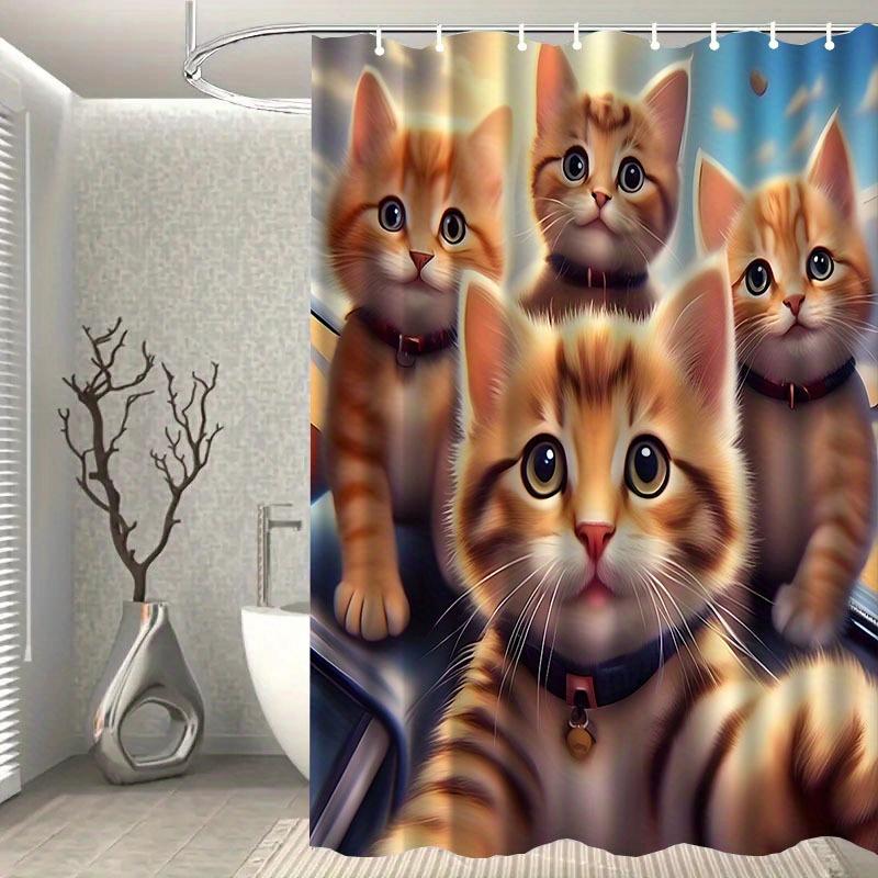 3D Kitten Shower Curtain Realistic Cat Faces Cartoon Art Fun Bathroom Decor Waterproof Printed Curtain Home Style