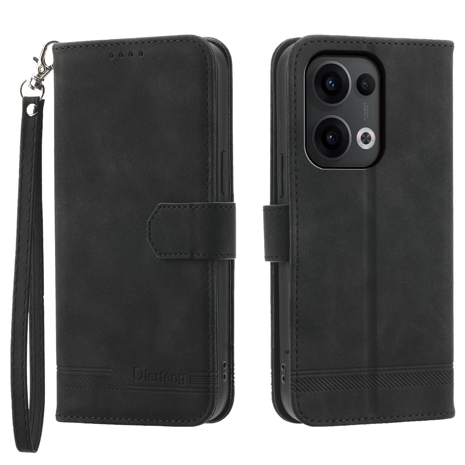 

DIERFENG DF-03 For Oppo Reno13 Pro 5G Leather Case Lines Imprint Wallet Phone Cover Black