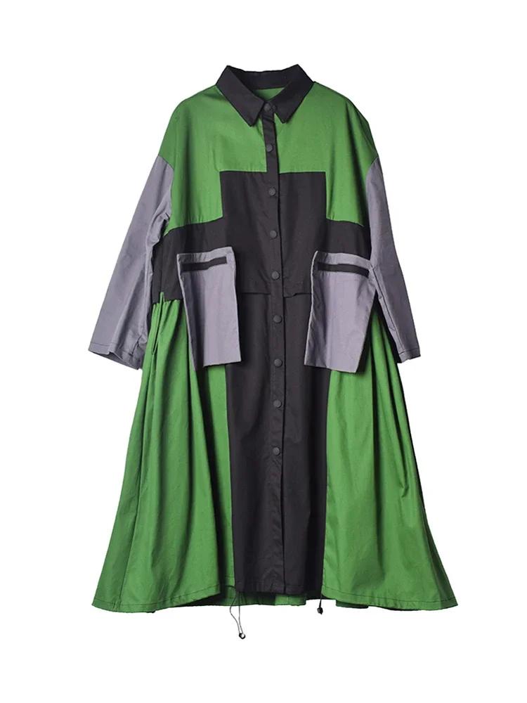 Xitao Contrast Color Patchwork Women Trench Loose Personality Coat WLD6752