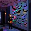 Festive Party Wall Accents 48Pcs Halloween Bats Decor, LED Light Up Bats, 12 Lights with Remote, Adhesive 3D Bat Stickers 6 Sizes for Indoor
