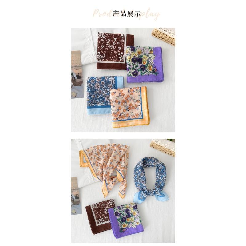 Korean Ins Style Versatile Floral Small Square Scarf For Women