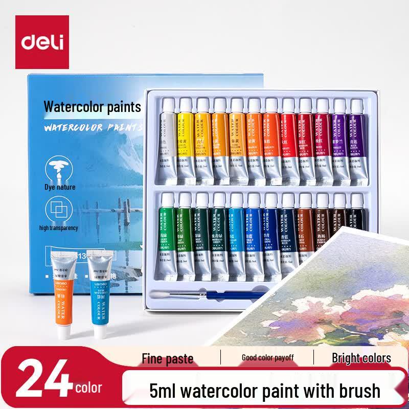 Deli Kids Watercolor Paint Set, 24 Colors x 5ml