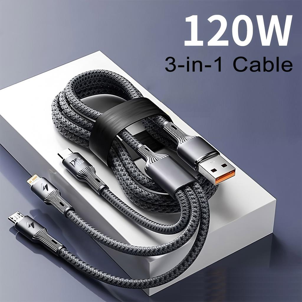 3 In 1 USB Charger Fast Charging Cable Type C Micro LIGHTNING Multi Charger Cable for iPhone Huawei Samsung Nylon Braided Cord