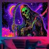 Starlit Patio Blacklight Skull Tapestry Glow In The Dark UV Reactive Grim Reaper Wall Hanging Trippy Skeleton Tapestry Gothic Ar