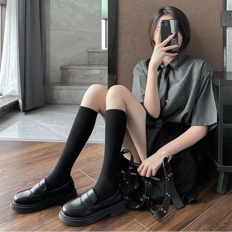Silicone non-slip JK white calf socks women's spring and summer black silk half-tube socks stacking socks Japanese sweet milk white stockings