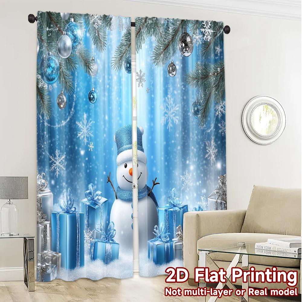 2pcs,Curtains Cute Snowman Christmas Gifts Snowflakes (3) Print Popular Curtains 100% Polyester Curtains Holiday Use for Kitchen