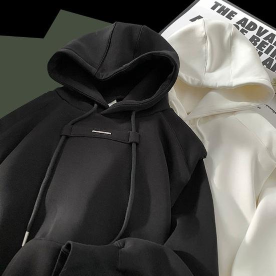 Yousheng Autumn Men Hoodie Neck Protection Hooded Drawstring Big Pocket Drawstring Elastic Cuffs And Hem Pullover Sport Fitness Travel School Top