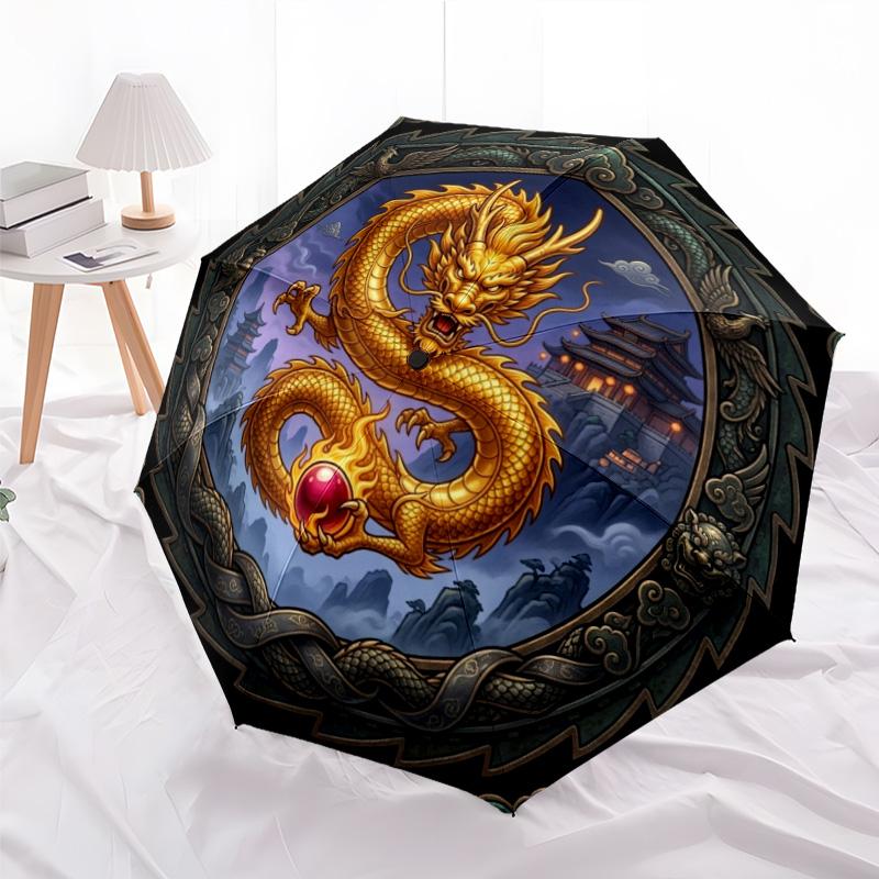 Golden Dragon Legend pattern umbrella, portable and foldable design, 8 ribs, a casual accessory for Halloween, Christmas, and birthday gifts.