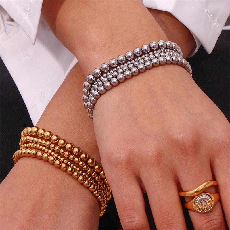 Simple Vintage Gold Silver Stainless Steel Elastic Bead Bracelet Punk Rock Style Party Accessories Jewelry