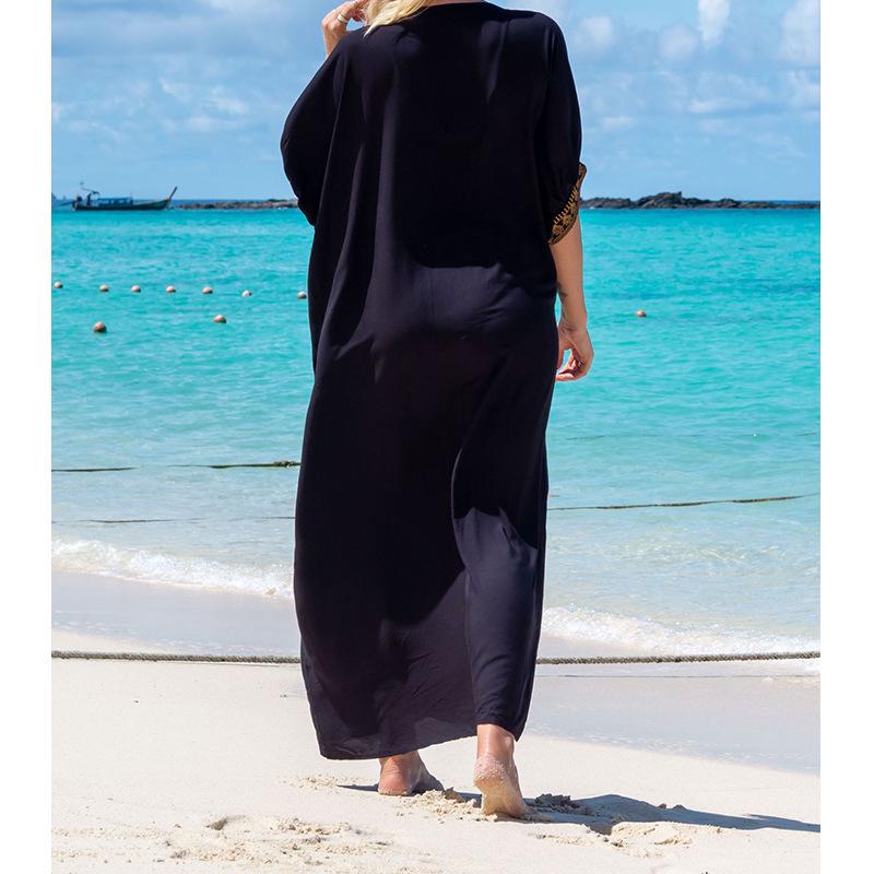 Europäischer & Amerikanischer Sommer Viskose Goldbestickter Strandüberwurf Morgenmantel