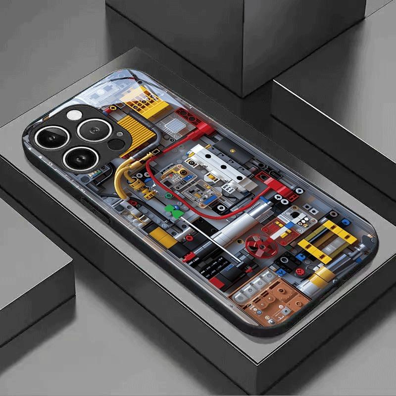 Creative Mechanical Circuit Board Pattern Tempered Glass Black Phone Case For Samsung Galaxy S25 S24 S23 Ultra Plus FE Cover