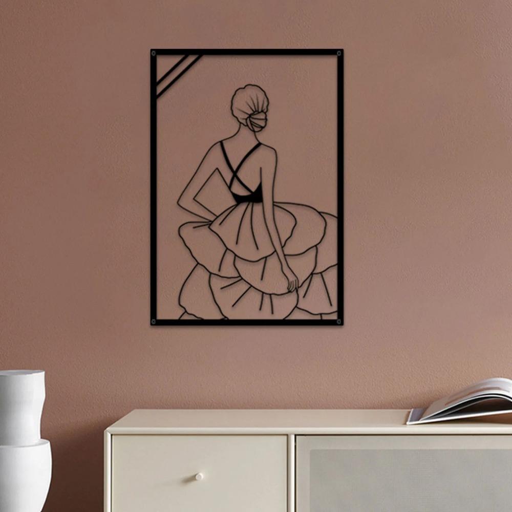 Metal Modern Minimalist Lady Wall Decor Abstract Line Art of Female Dancer Simple Line Painting for Bedroom and Studio Home