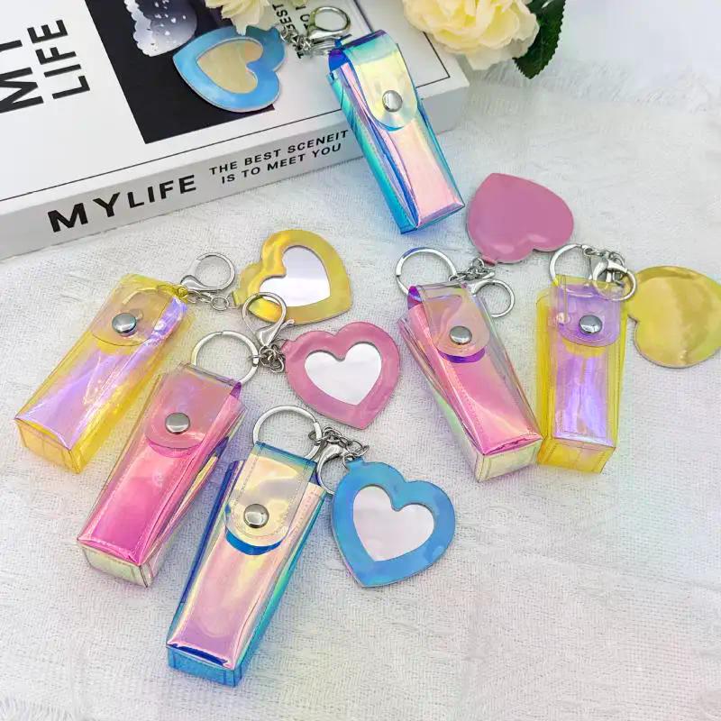 1Pcs Portable Lipstick Bag Pouch Lip Balm Bag Keychain Holder Creative Lipsticks Protective Cover With Mirror
