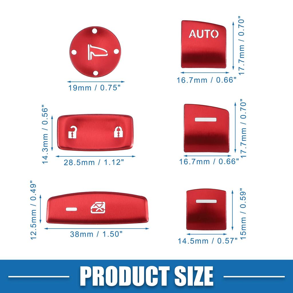 ABSOPRO Red Master Window Switch Button Cover Trim Decal Sticker for Honda Accord 10-Piece 2018-2022