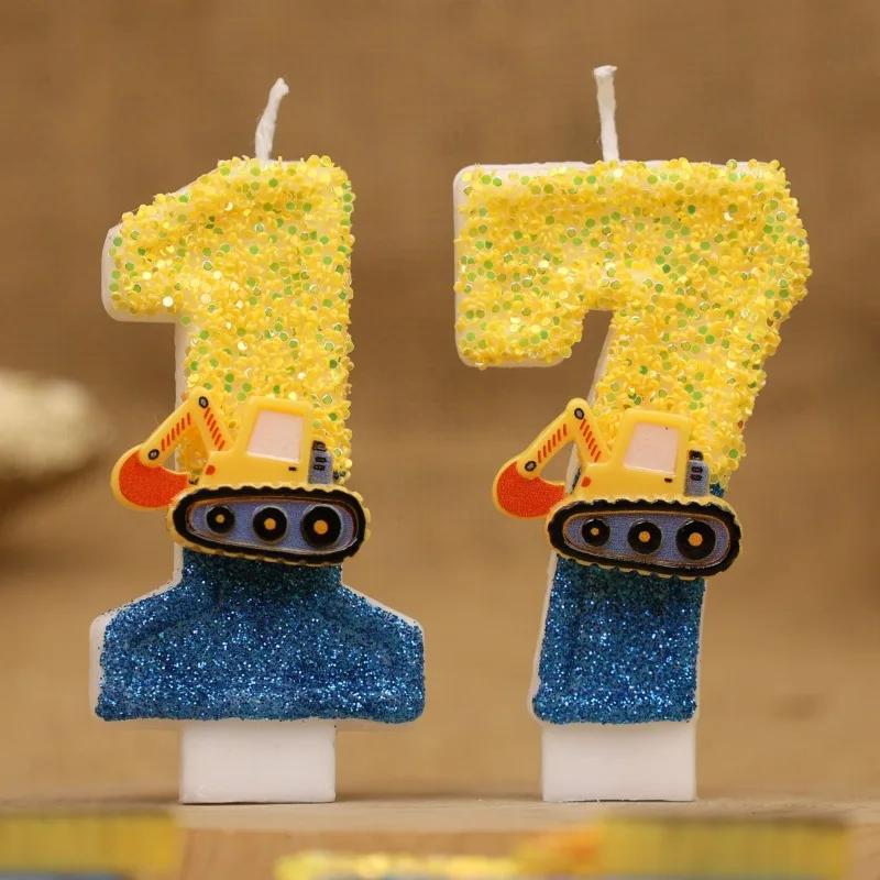Cute Fashion Creative Engineering Car Excavator Number Birthday Cake Candle Gift Decoration Handmade Birthday Candle Boy Party