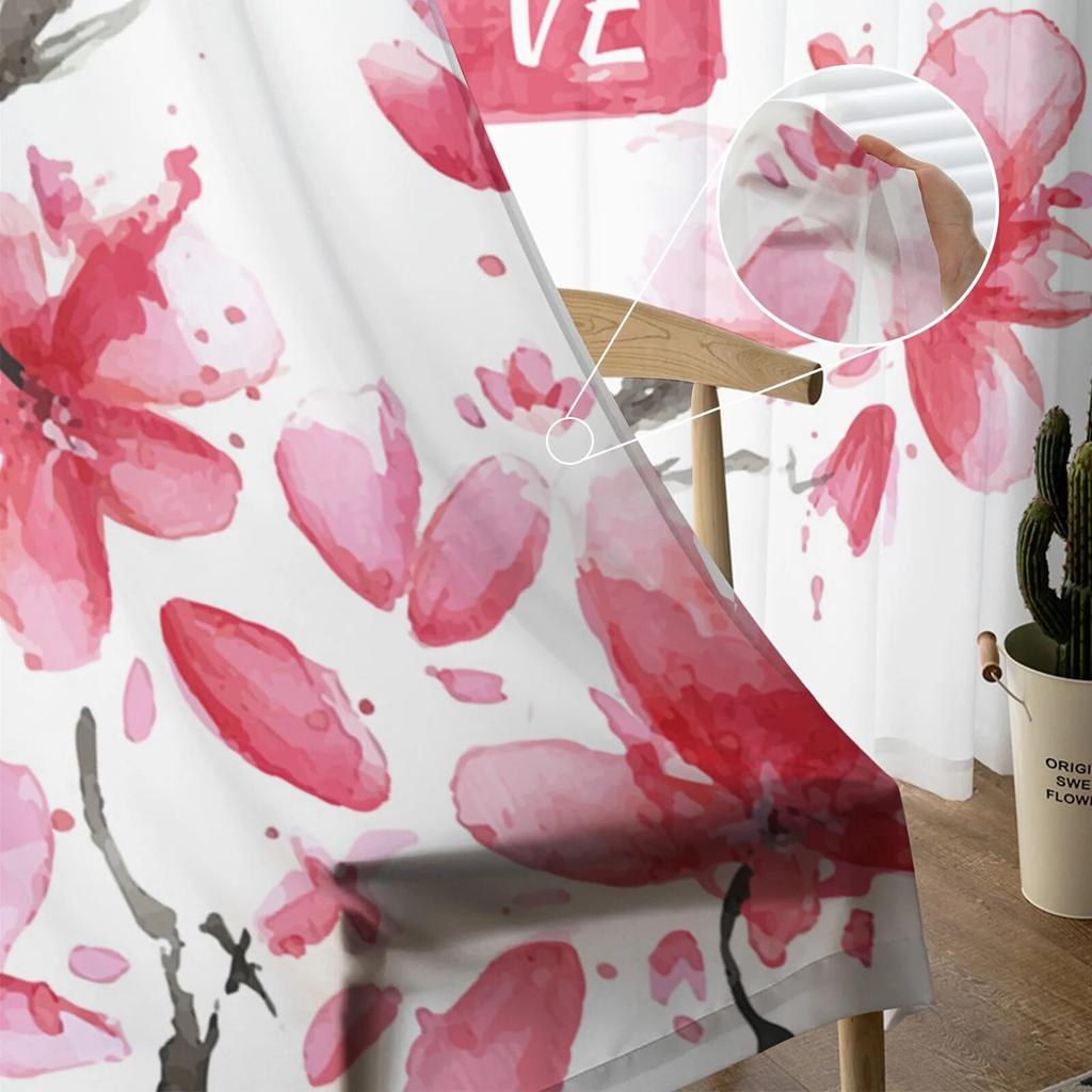 Art Cherry Blossom Branch Moderní tištěné tylové závěsy do ložnice Balkonová výzdoba oken Kreativní móda Domácí průsvitná záclona
