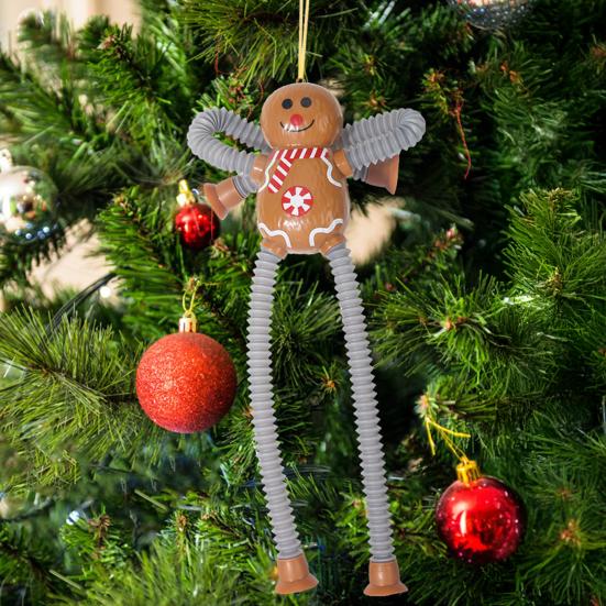 4 Piezas Decoración Colgante de Tubo Telescópico Navideño Papá Noel Reno Muñeco de Nieve Pan de Jengibre Ventosa Juguete Fidget de Tubo Ornamento para Fiesta de Vacaciones
