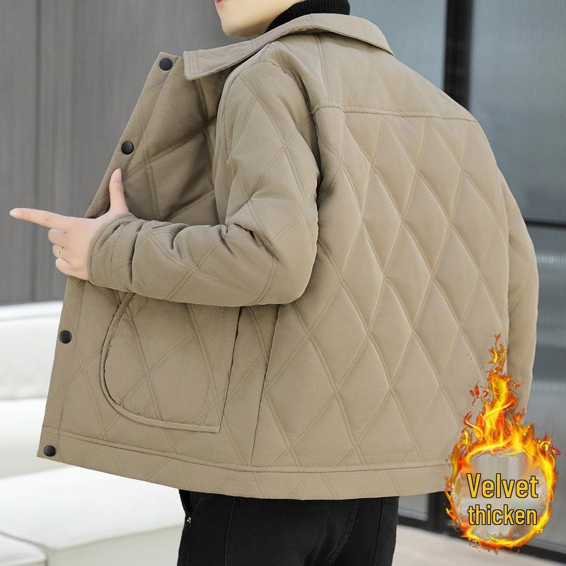 Men's Trendy Lapel Cotton Jacket: Thickened, Warm, Velvet-Padded Outerwear for Autumn and Winter.