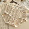 Women's High-Waisted Tummy Control Striped Plus-Size Underwear with Crotch for Autumn and Winter
