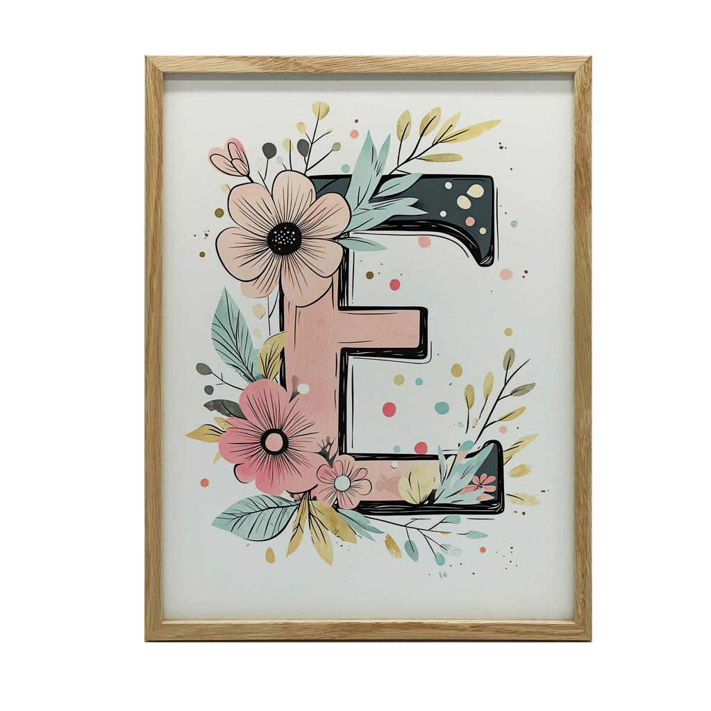 Plakat Kwiatowa Litera E Plakat Kwiatowa Litera E, 70X100 Cm, Rama Drewniana Jasny Dąb, Papier Matowy 230 Gsm