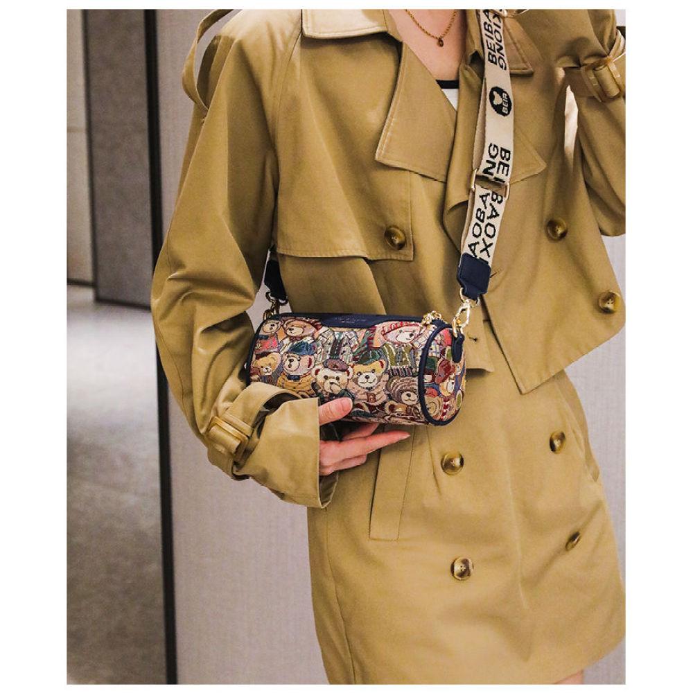 

Женская сумка с вышитым медведем, милая сумка-ведро с круглым плечом через плечо