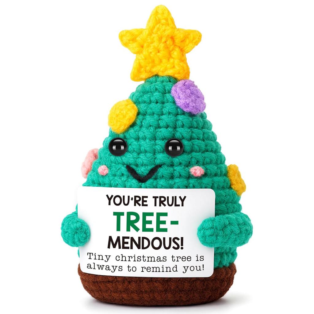 New Knitted Positive Cow Doll Handmade Emotional Support Positive Crochet Xmas Tree Gifts for Christmas New Year Birthday