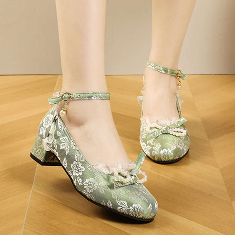 New Chinese embroidered high heels Chinese Hanfu shoes antique cheongsam shoes summer Mary Jane women's shoes single shoes