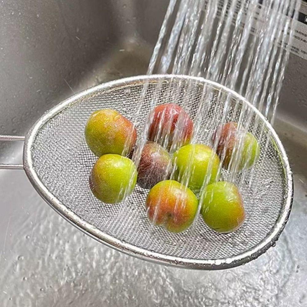 Convenient Stainless Steel Strainer Scoop Oval Frying Strainer Spoon Draining Spoon Household