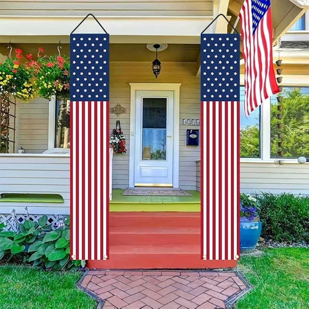 Vertical Set with Star and Stripe Pattern for Outdoor and Indoor Wall Hanging Decoration 2 Durable Fabric Material for Events and Celebrations
