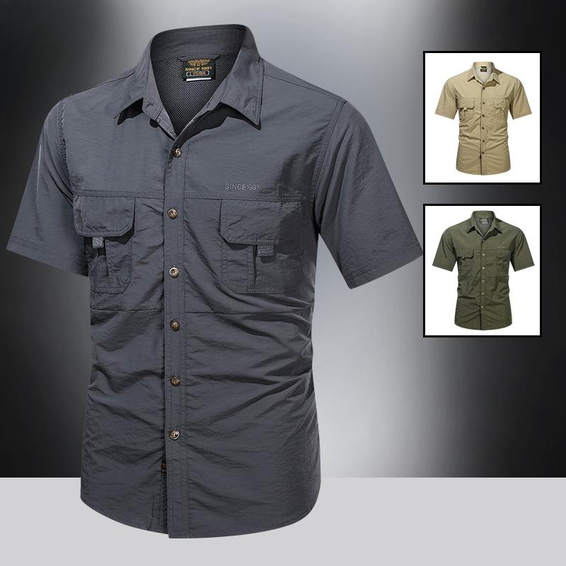 Summer Quick Dry Short-sleeved Shirt Men's Outdoor Loose Quick Dry Clothes Shirt Casual Mountaineering Fishing Shirt Thin Comfortable Men's Tops