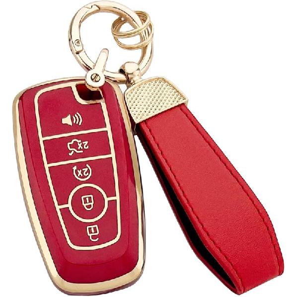 For Ford Key Fob Cover with Keychain, Full Coverage Protection Key Case for 2018-2025 Explorer Fusion Escape Edge Bronco F150 Maverick Mustang