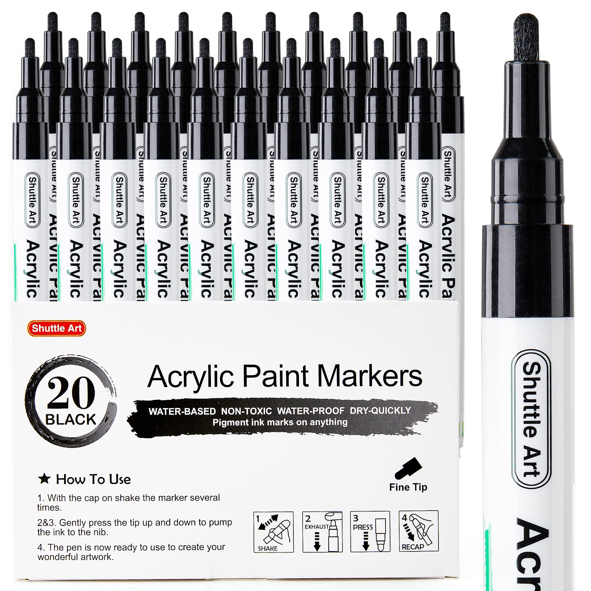 

Shuttle Art Acrylic Fine and Perfect for Name Tire and Correction Pens on Plastic and Perfect for and Markers, 20-Piece Set, Black, Water-Based,