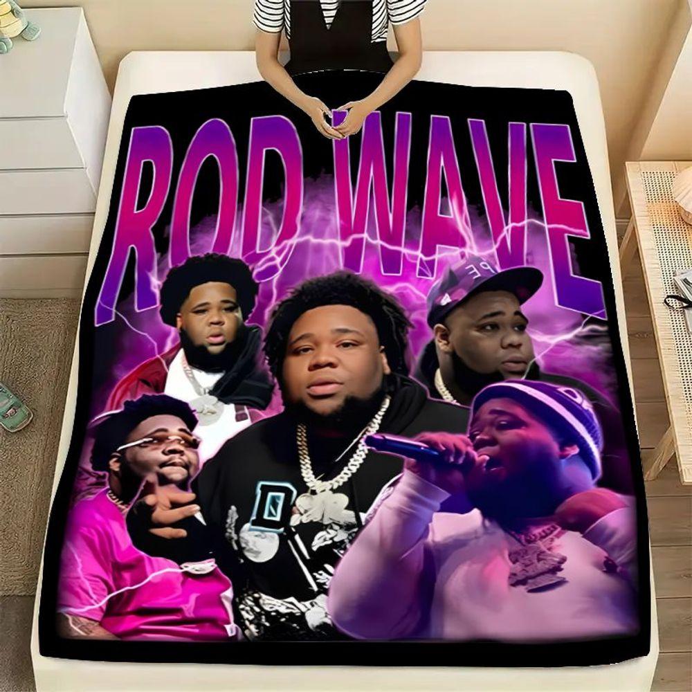 

Rod Wave Urban Style Blanket - Large Soft Fleece Throw featuring Vibrant Purple and Pink Gradient Design with Stylized Portraits 75x90cm