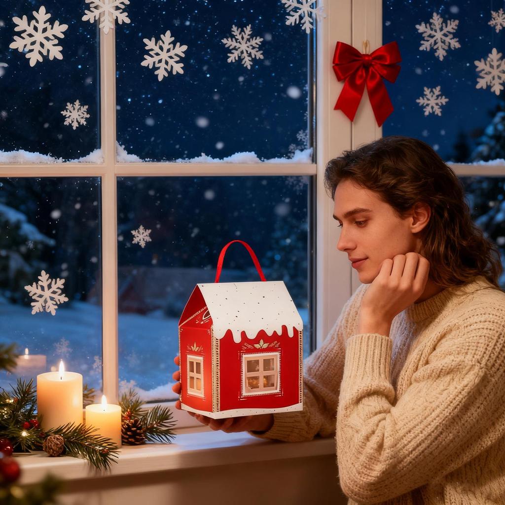 1 Stück Weihnachts-Süßigkeiten-Geschenkbox Xmas-Ornamente Weihnachtskeks-Boxen Hausförmige 3D-Box Bäckerei-Häuschen Für Schokoladen-Snacks