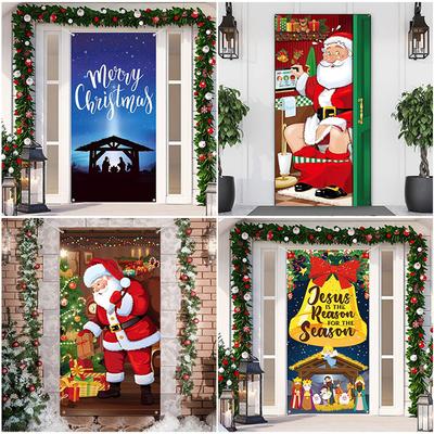 90x200cm Christmas Door Curtain Santa Claus Snowman Xmas Tree Tapestry Merry Cristmas Door Decor for Home New Year Decoration