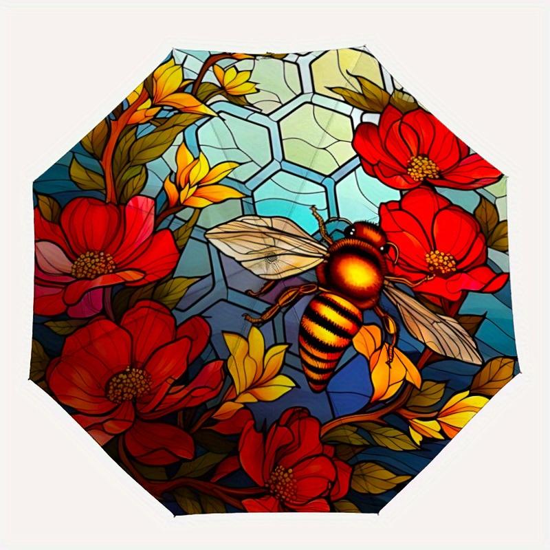 1pc Bee Garden Automatic Open/close Umbrella, 8-Rib Sturdy Structure, Portable Travel Umbrella, Parties, Everyday Use, Outdoor Accessory, Ar