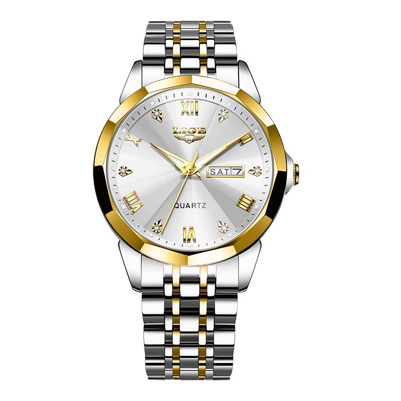 LIGE Men's Waterproof Luminous Quartz Watch – Dual Calendar, Multifunctional Business Wristwatch