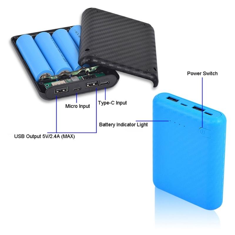 Gör-det-själv 4x18650 Batterihållare Laddare Yttre Plastskal Powerbank Skal Portabla Externa Lådor utan Batterier