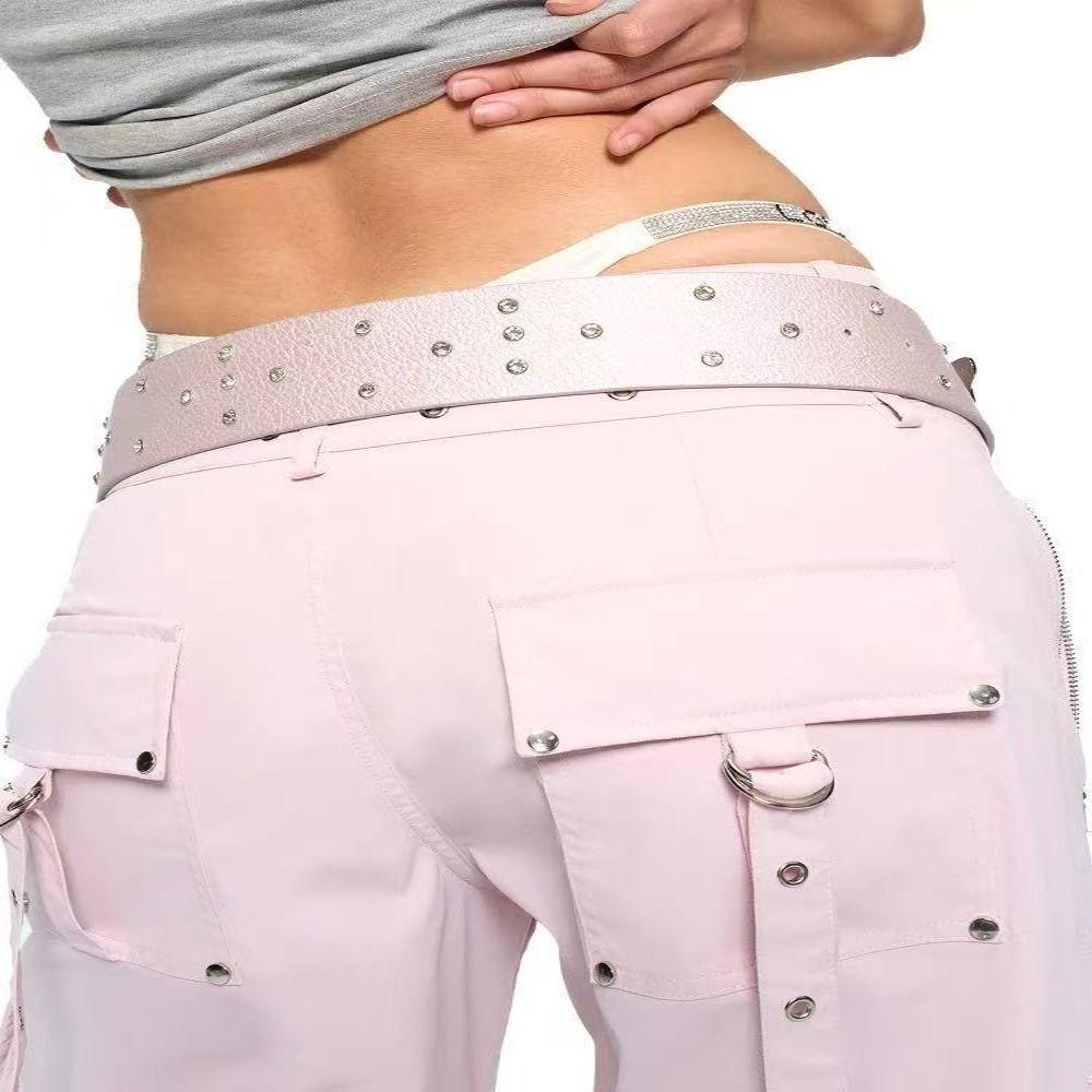 PU Leather Butterfly Waist Chain Spice Girl Y2K Waistband Rhinestone Belts  Decorative Jeans