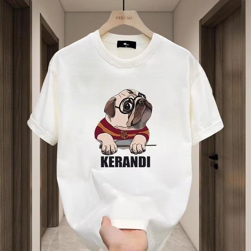 

Мужская хлопковая футболка с короткими рукавами, мужская модная брендовая летняя свободная рубашка с коротким рукавом, 2024, новогодние тренды, топ с принтом щенков 5XL белый