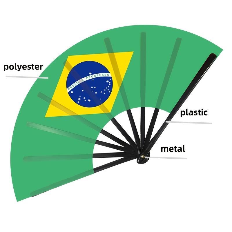 1pc/3pcs/5pcs Black Shaft Plastic Single-Sided Brazilian Flag Pattern Plastic Folding Fan, Suitable for Gifting, Commemorative Gifts, Home Decor
