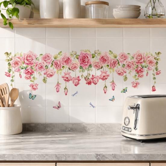 Rose Design Window Sticker, Electrostatic Adhesion No Glue Residue Waterproof Glass Decal for Living Room Bedroom Entrance Hall Home Decor