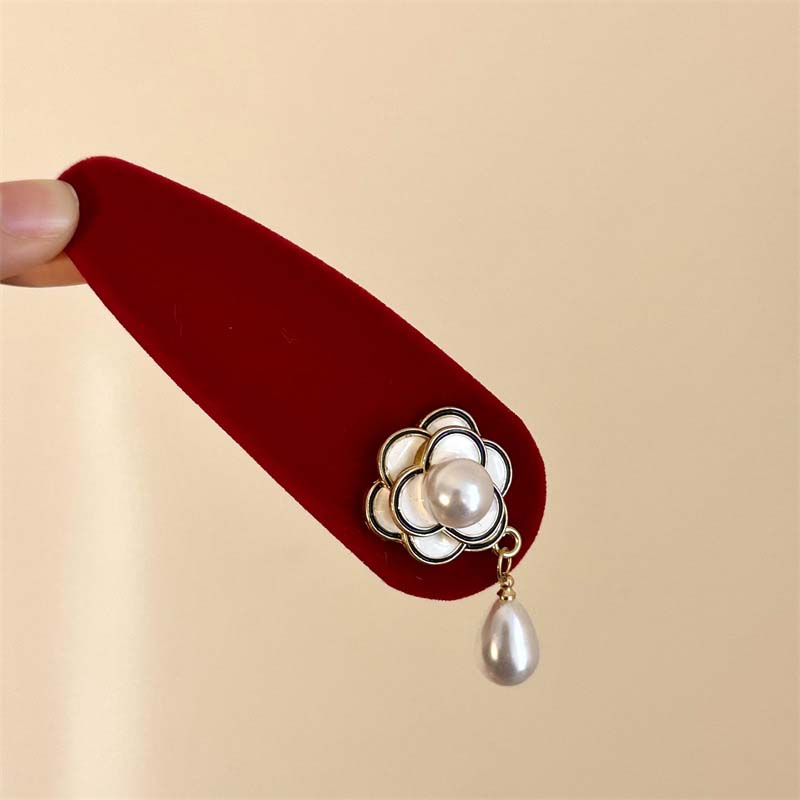 Korean Black Velvet Camellia Flower Headbands for Women Girls Elegant BB Clip Pearl Hairband Headwear Hair Accessories