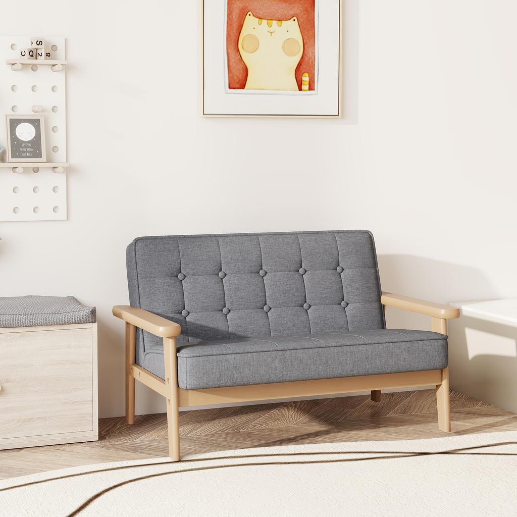 Kids Armchair, Kids Sofa with Wooden Frame, Velvet Look, Padded, for Children Aged 3-15 Years Grey