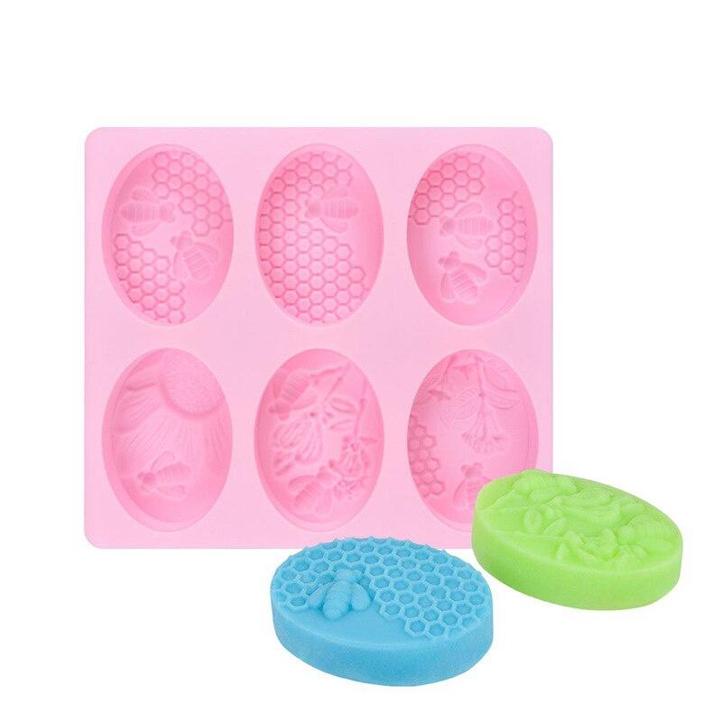 6 Hohlräume Oval Honig Biene Silikon Spa Seife Form DIY Handgemachte Handwerk 3D Insekten Formen Kuchen Schokolade Form