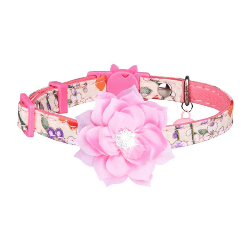 Pet Collar Rhinestone Flower Anti-suffocation Safety Buckle With Bell Pet Collar For Cat
