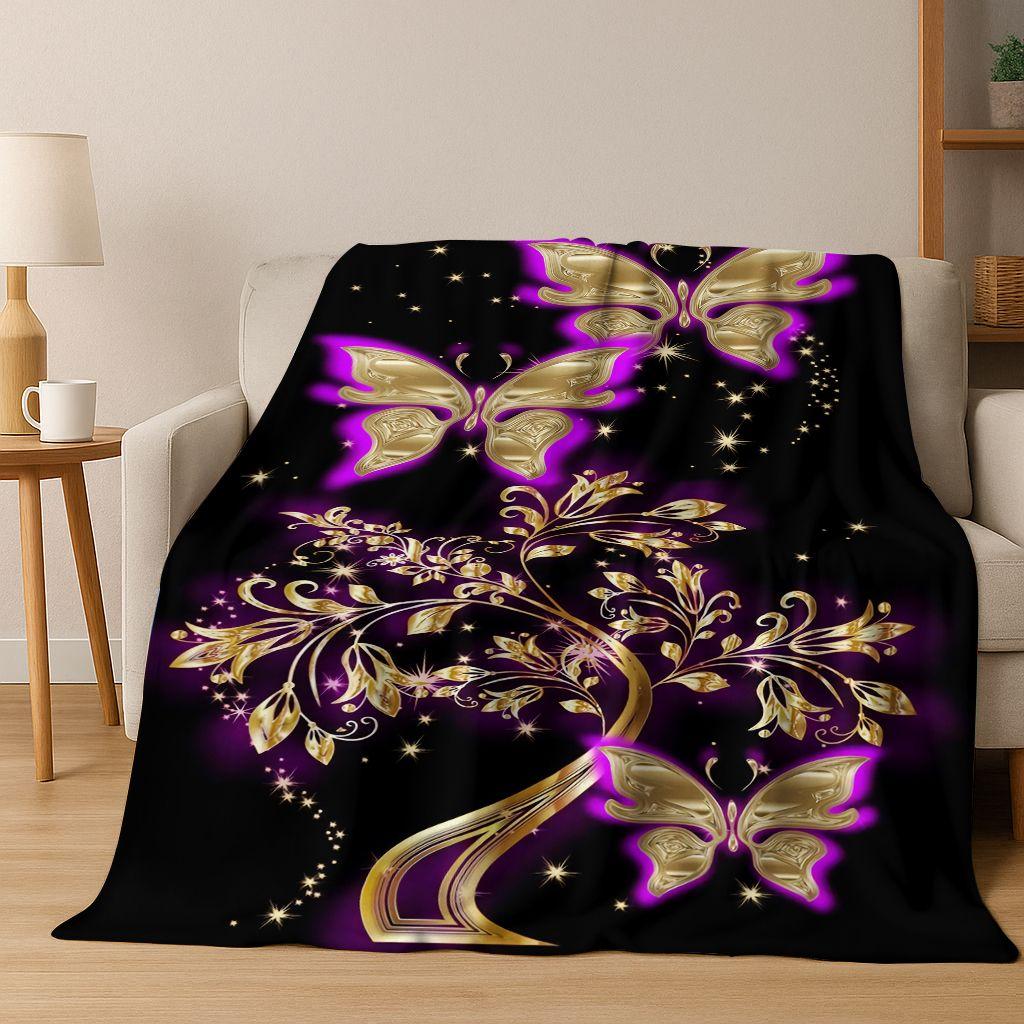 26 Style Dream Butterfly Flower Cartoon Flannel Blanket,Cozy Soft Throw Blanket for Home Bedroom Bed Sofa Picnic Cover Gift Kids
